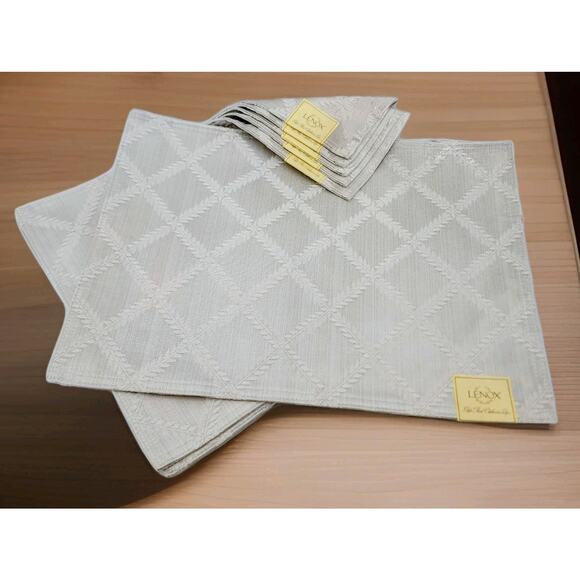 6 Lenox Platinum Laurel Leaf Placemats 13"x 18" Cotton Blend Holiday Table Decor - Picture 1 of 16